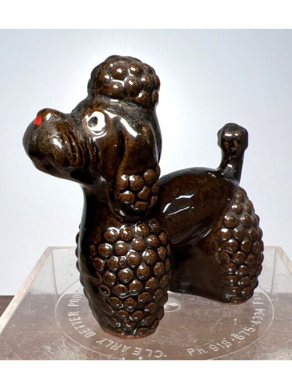 VTG 1950's Brown Ceramic Poodle Figurine With Glossy Finish Mid-Century Modern